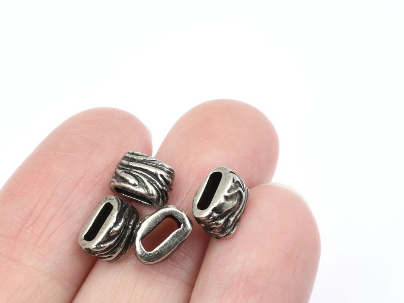 6mm x 2mm ANTIQUE PEWTER Jardin Barrel Bead Crimp TierraCast Beads for Leather Findings to Hold Multiple Strands of Leather Cord P2676 画像 3