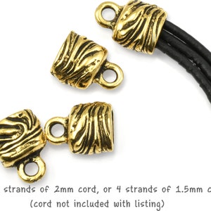 6mm x 2mm ANTIQUE GOLD Jardin Crimp End Cap by TierraCast Gold Plated Pewter Cord Ends for Multiple Strands of Leather Cord P2683 image 2