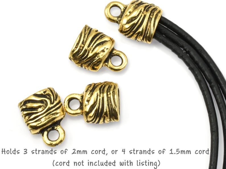 6mm x 2mm ANTIQUE GOLD Jardin Crimp End Cap by TierraCast Gold Plated Pewter Cord Ends for Multiple Strands of Leather Cord P2683 image 2