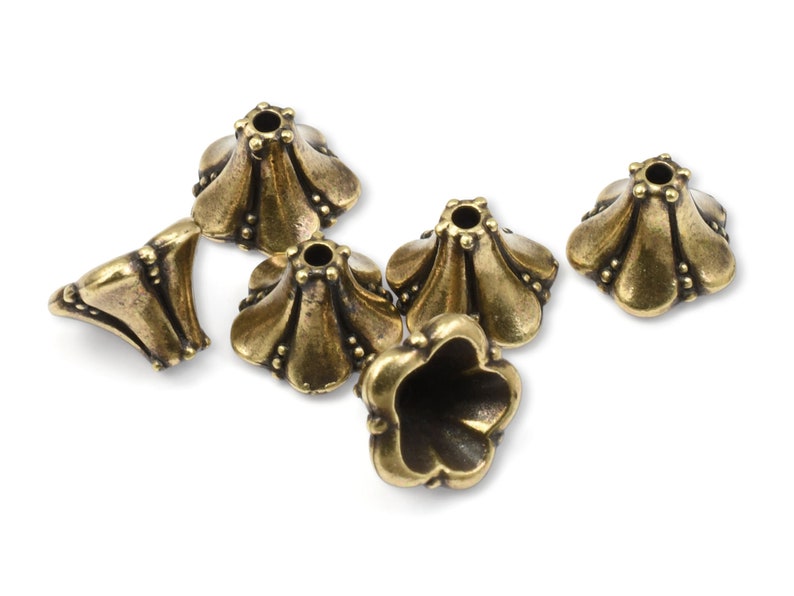 Large Brass Bead Caps TierraCast Bell Flower Cone Brass Oxide Beadcaps Tierra Cast Bronze Bead Caps PAC6 image 2