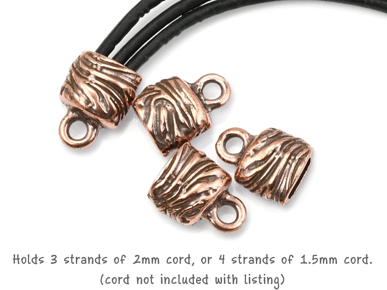 6mm x 2mm ANTIQUE COPPER Jardin Crimp End Cap by TierraCast Copper Plated Pewter Cord Ends for Multiple Strands of Leather Cord P2685 image 2