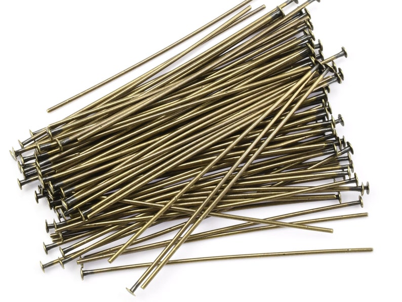 100 Antique Brass Head Pins 1.5 Inch 22 Gauge Headpins Brass Findings Aged Solid Brass Oxide 22 g Headpins Antique Bronze Color FSAB38 image 1