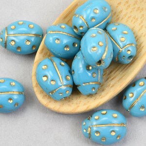 10 Pieces of Turquoise Glass Ladybug Beads - 9.5mm X 7.5mm Blue ...