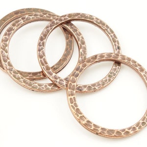 1 Large Hammertone Textured Metal Rings Antique Copper Ring Link Connectors TierraCast Flat Hammered Ring Charms P490 image 2