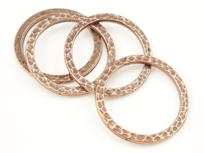 1 Large Hammertone Textured Metal Rings Antique Copper Ring Link Connectors TierraCast Flat Hammered Ring Charms P490 image 2