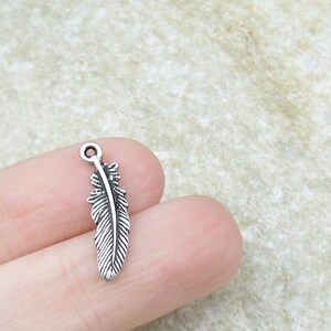 Silver Feather Charms TierraCast Antique Silver Charms 23mm x 7mm Small Silver Feathers Tribal Native American Charm Bird Feather P211 image 2