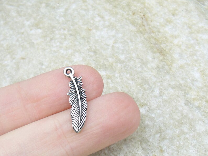 Silver Feather Charms TierraCast Antique Silver Charms 23mm x 7mm Small Silver Feathers Tribal Native American Charm Bird Feather P211 image 2