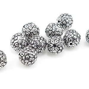 Silver Beads Wildrose Wild Rose Floral Round Flower 8mm Round Beads TierraCast Pewter Antique Silver P147 image 2