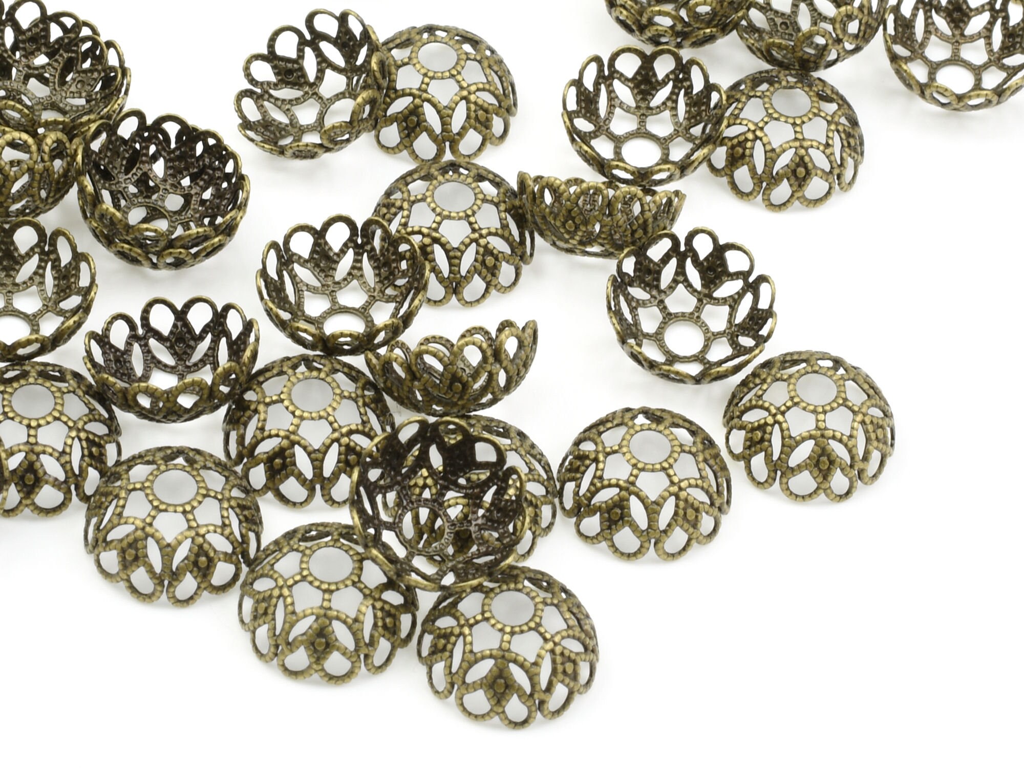 36 Antique Brass Bead Caps 11mm Large Dome Filigree Brass | Etsy
