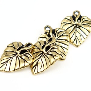 Gold Leaf Charm TierraCast VIOLET LEAF Drop Antique Gold Charms 20mm Gold Leaves Tierra Cast Pewter Autumn Beads Fall Charms P338 image 3