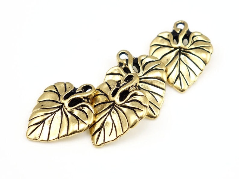 Gold Leaf Charm TierraCast VIOLET LEAF Drop Antique Gold Charms 20mm Gold Leaves Tierra Cast Pewter Autumn Beads Fall Charms P338 image 3