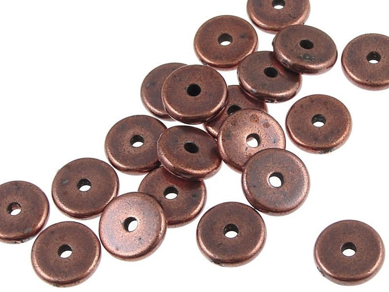 20 Antique Copper Beads 8mm Disk Beads TierraCast Washer Bead Heishi Spacer Beads Craft Supplies for Jewelry Making Metal Beads PS297 image 1