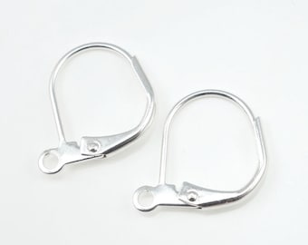144 Piece Bulk Bag of Basic 13mm Leverback Earring Findings - BRIGHT SILVER Lever Back Earring Hooks - Shiny Silver Plated Ear Wires  #FB740