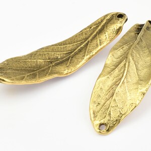 2 Antique Gold Leaf Link Double Hole Large Leaf Bracelet Link 3 Dimensional 50mm Centerpiece for Autumn Fall Jewelry image 4
