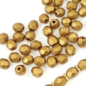 50 4mm MATTE METALLIC GOLDENROD Firepolish Czech Glass Beads Fire Polish Faceted Autumn Fall Jewelry Supplies image 1