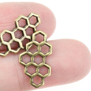 TierraCast Honeycomb Charms Bronze Jewelry Charms Antique Brass Charms of Bee Honey Combs Link Connectors for Jewelry Making P1972 image 3