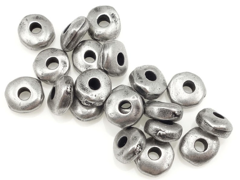 20 Dark Antique Silver Beads 5mm Nugget Beads TierraCast Heishi Spacer Beads ANTIQUE PEWTER Silver Spacers Organic Shape PS182PA image 1