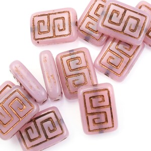 12 Pieces 13mm x 9mm Greek Key Rectangle Czech Glass Beads Pink Opaline with Dark Bronze Wash Light Pink Beads for Jewelry Making 186 image 6