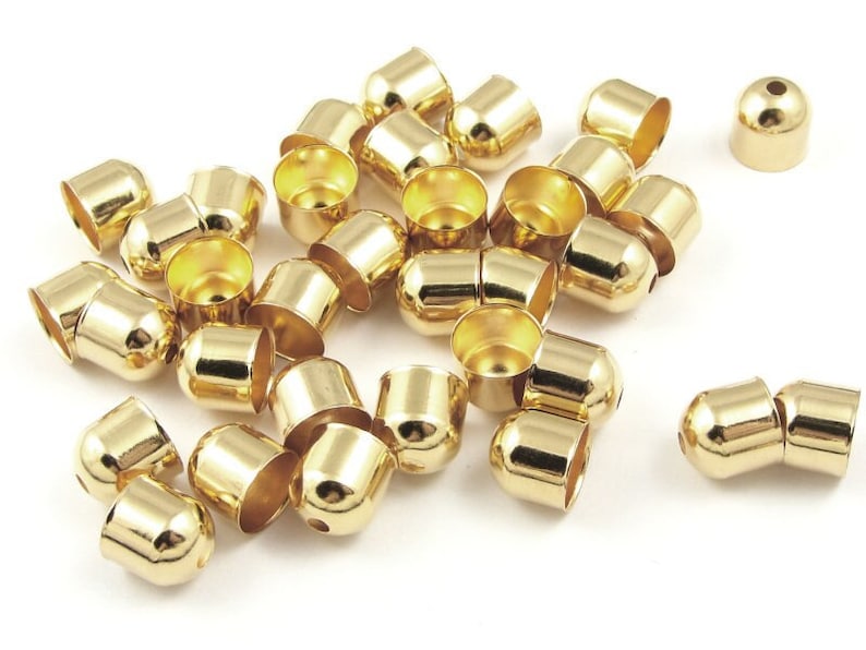 36 Gold Cord End Caps with an 8mm Inner Diameter Simple Style Kumihimo End Cap Findings Gold Plated Cord Caps FS22 image 1