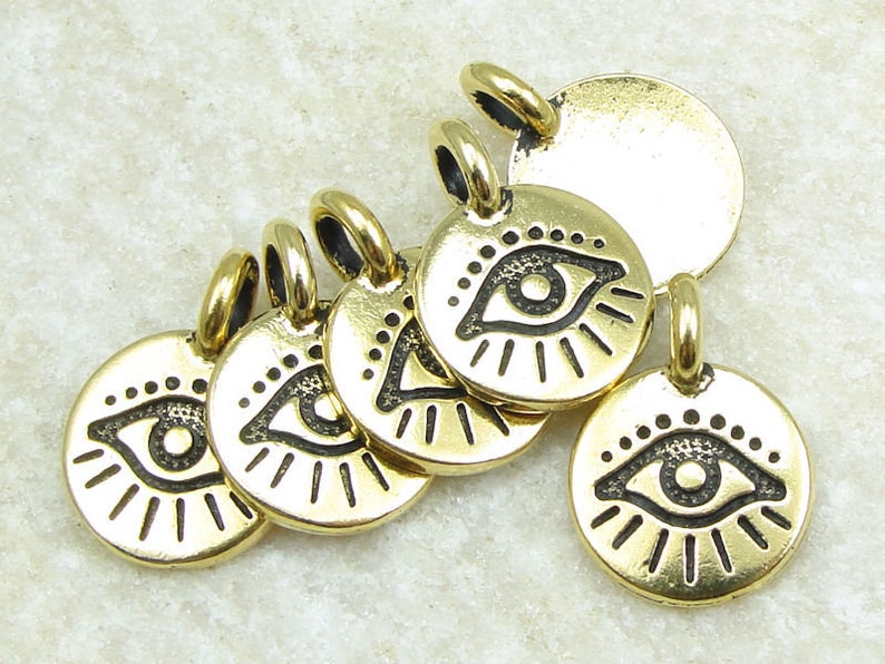 Evil Eye Charm Gold Charms for Jewelry Making TierraCast You Collection 1/2 Mini Pendant Antique Gold Pendant P1482 image 1