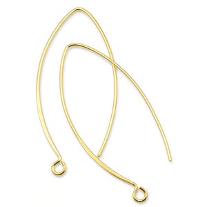May include: Two gold-toned earring wires with a loop at the end. The wires are curved into a teardrop shape.