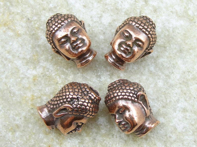 Copper Buddha Beads TierraCast Pewter Buddha Head Bead Antique Copper Beads Metal Beads P779 image 1