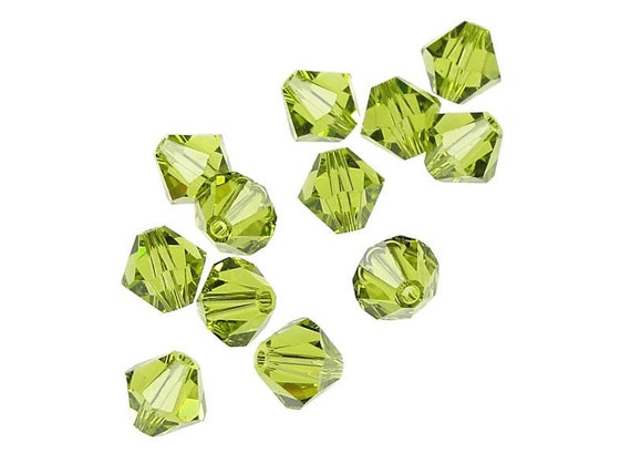12 LIGHT OLIVINE 6mm Bicone Beads Swarovski Crystal Elements Bicones - Article 5301 5328 6mm - Light Olive Green Sage
