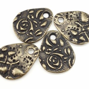 Antique Brass Charms Brass Rose Bud and Leaves Bronze Charms TierraCast SMALL FLORA TEARDROP Charms Bohemian Charms for Jewelry Making p1382 image 3