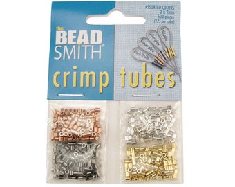 500 Assorted Crimp Tube Beads 2mm x 2mm Crimp Beads Crimp Tubes Silver Gold Copper Gunmetal Findings Mix (FB3-20)