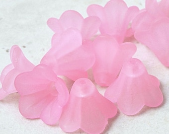 12 LIGHT PINK Flower Beads Frosted Lucite Flower Beads Light Pink Flowers 14mm x 10mm Light Rose Bubblegum Pink