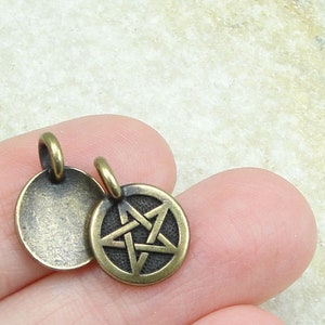 Tiny Antique Brass Pentacle Pendant TierraCast You Collection Pentagram Bronze Charm for Jewelry Making Metaphysical Wicca Pagan P1467 image 2