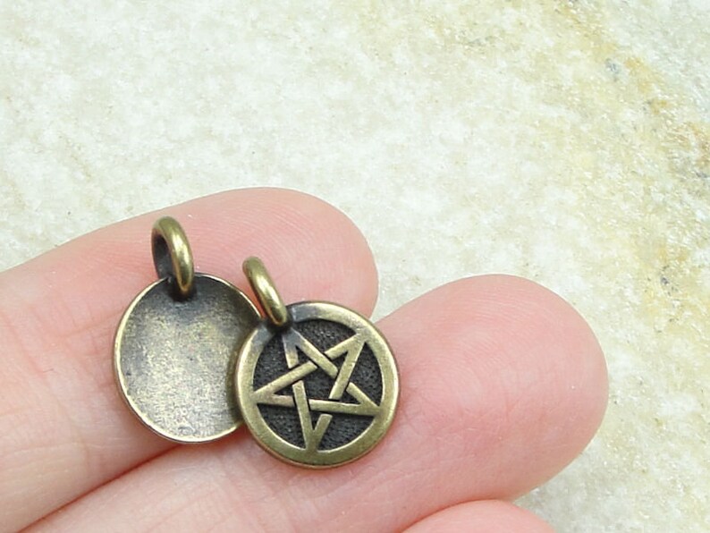 Tiny Antique Brass Pentacle Pendant TierraCast You Collection Pentagram Bronze Charm for Jewelry Making Metaphysical Wicca Pagan P1467 image 2