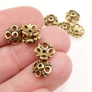 Antique Gold Beadcaps Gold Bead Caps for Jewelry Making TierraCast CLOVER 9mm Open Filigree Bead Caps Jewelry Findings PC8 image 2