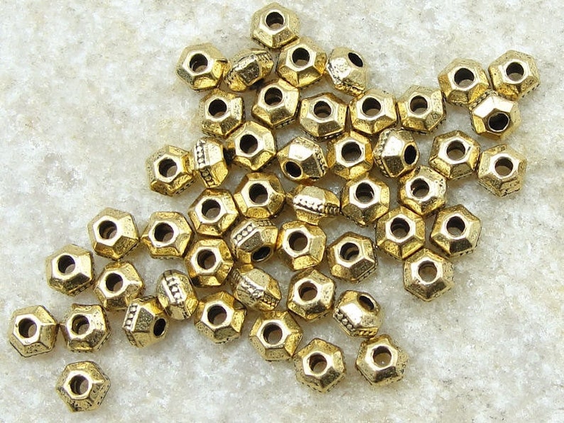 50 Gold Beads 3mm TierraCast FACETED BICONE Heishi Spacer Beads Antique Gold Metal Beads PS88 image 1