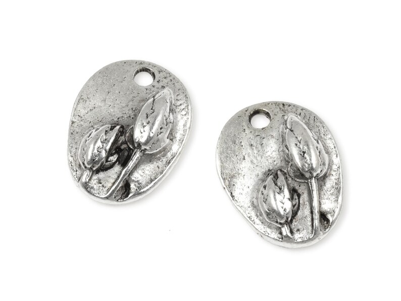 13mm x 10mm Antique Silver Charm Prairie Pod Flower Minimalist Charm Super Small Pendant Floral Nature Woodland Charm by Nunn Design image 2