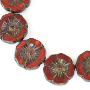 12mm Hibiscus Flower Beads Dark Red Opaline Mix with Picasso Finish Czech Glass Flower Beads for Spring Jewelry 183 image 4