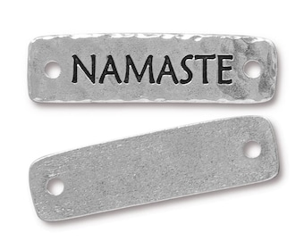 NAMASTE Link by TierraCast - Antique Silver Focal Bar Leather Jewelry Findings Link Mindfulness Yoga Charms for Meditation Jewelry (PF752)