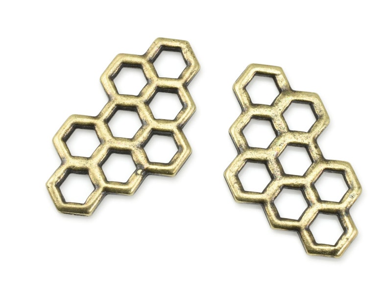 TierraCast Honeycomb Charms Bronze Jewelry Charms Antique Brass Charms of Bee Honey Combs Link Connectors for Jewelry Making P1972 image 1