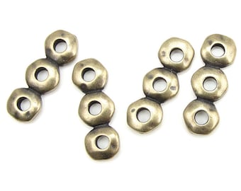 Brass Bar Beads for Leather - Antique Brass Oxide Bronze 3 Hole Spacer Bars Separator Bars 7mm Nugget Heishi Beads TierraCast Pewter (PS411)