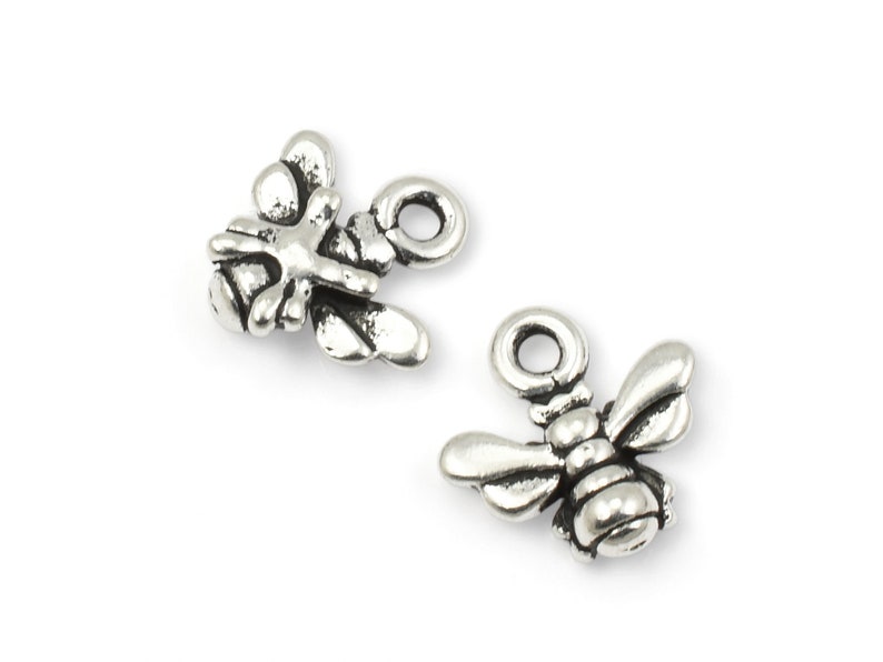 TierraCast Small Honey Bee Charm 11mm Antique Silver Charm Tiny Honeybee Charm for Summer Jewelry Apiarist P1964 image 3