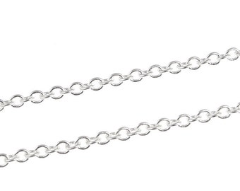 25 Ft Spool Medium Silver Chain - Silver Plated Cable Chain Closed Link Silver Cable Chain Bulk Spool of Loose Necklace Chain (FSCHS10)