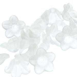 18 ICE WHITE Frosted Lucite Flower Bead 7mm x 13mm Trumpet Flower Beads Ice White Snow White image 3