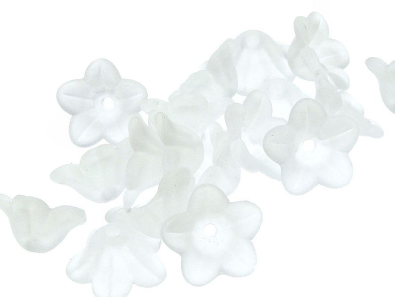 18 ICE WHITE Frosted Lucite Flower Bead 7mm x 13mm Trumpet Flower Beads Ice White Snow White image 3