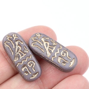 Egyptian Cartouche Glass Beads 25mm x 10mm Oval Beads Purple Silk Matte with Platinum Wash Czech Beads by Ravens Journey 852 画像 3