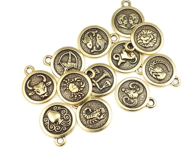 Custom Mix ZODIAC CHARMS Antique Gold Charms Gold Astrology Etsy