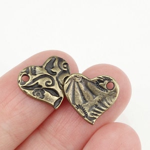 Bohemian Charms Antique Brass Charms TierraCast AMOR HEART Charms Bronze Charms for Jewelry Making Valentines Charms Natural Organic P1376 image 4