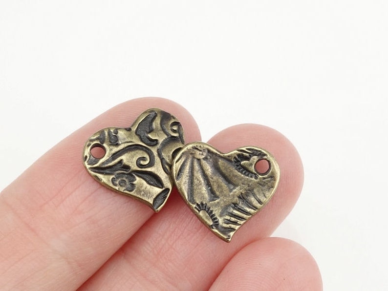 Bohemian Charms Antique Brass Charms TierraCast AMOR HEART Charms Bronze Charms for Jewelry Making Valentines Charms Natural Organic P1376 image 4