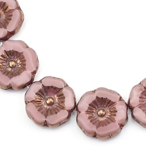 Perles de fleurs d'hibiscus 12 mm Perles de fleurs roses vieux rose Soie rose avec finition bronze Perles de fleurs en verre tchèque pour bijoux de printemps 191 image 6