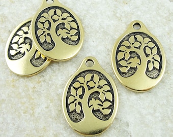 TierraCast Bird in a Tree Pendant - Antique Gold Tree of Life Pendant Tierra Cast Gold Pendant Yoga Charm for Mindfulness Jewelry P1259