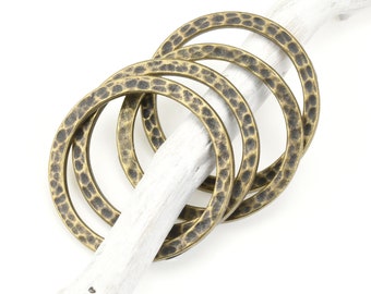 1" Textured Metal Rings - Antique Brass Ring Link Pendants - TierraCast Hammertone Large Hammered Hoop Charm Bronze  (PA43)